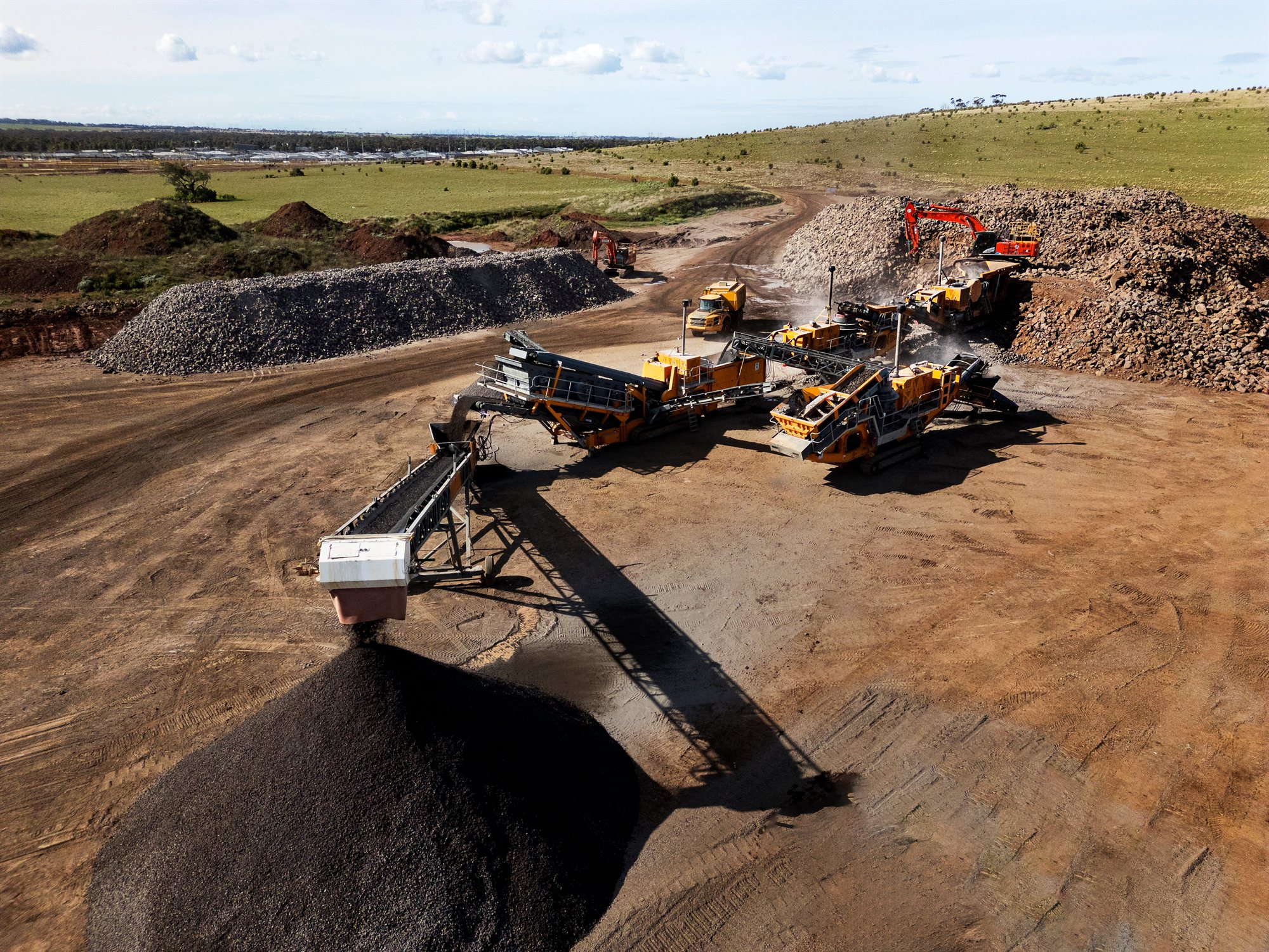 Crushed rock stockpiles at an Ecosphere onsite crushing operation